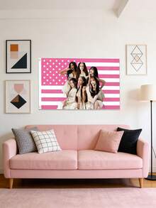 1件Katseye粉色美国国旗挂毯，3x5英尺，涤纶材质，带金属孔眼，单面印花，适合卧室、工作室装饰 - 粉色 - 查看 3