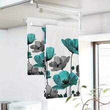 2pcs  Teal Grey Poppy Flower Kitchen Dish Towels - Modern Turquoise Floral Design, Durable Polyester, Machine Washable, Perfect For Baking, Cooking, And Bathroom Decor, Spring Summer Home Decoration, Kitchen Towels, Tea Towel, Turquoise Dish Cloth, Kitchen Towel For Drying Dish, Turquoise Flower Hand Towel, Kitchen Towel - Multicolor - View 2