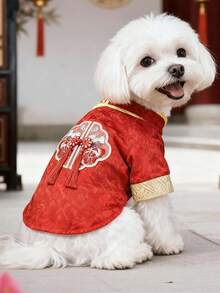 Áo khoác nhẹ kiểu Trung Quốc cổ điển cho thú cưng, làm từ polyester, phù hợp cho mèo và chó nhỏ đến trung bình, có thể mặc trong nhà hoặc ngoài trời (không phù hợp cho chó lớn). - Đỏ - Xem 17
