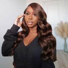 32 Inch Chocolate Brown Lace Front Wig 13x4 Chocolate Brown Wig Body Wave Lace Front Wigs Human Hair Glueless Wigs 250% Density HD Transparent Body Wave Lace Frontal Wig Human Hair - S4 - 查看 1