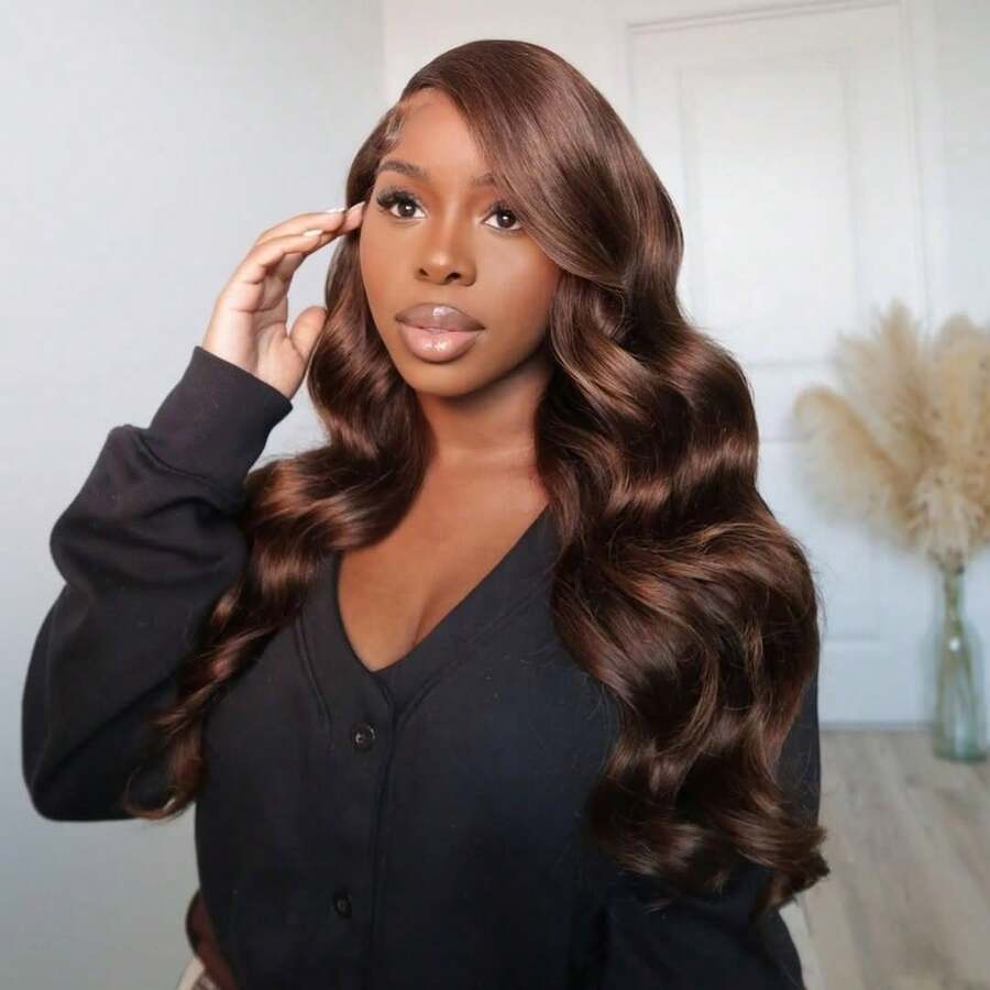 32 Inch Chocolate Brown Lace Front Wig 13x4 Chocolate Brown Wig Body Wave Lace Front Wigs Human Hair Glueless Wigs 250% Density HD Transparent Body Wave Lace Frontal Wig Human Hair - S4 - 查看 1