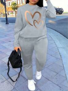 2026 LC Pattern Print Double Hearts, Womens Polyester Asymmetrical Neck Heart Print Long Sleeve Top,Women's Casual Daily Wear Halloween Costumes, Thanksgiving Clothing, Hoodie Autumn And Winter, Plus Size Fall Clothes, Sweatshirt, Women's Fall Clothes,Printed Clothing,Tops - 灰色 - 查看 10