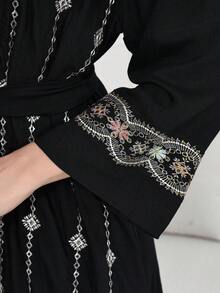 2026新款优雅银色刺绣阿拉伯女式长裙流苏两件套，时尚优雅 - 黑色 - 查看 5