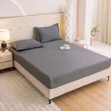 1pc White TPU Waterproof Fitted Sheet, Simple TPU Waterproof Dust-Proof Single-Layer Fitted Sheet, Suitable For All Seasons - Dark Grey - View 18