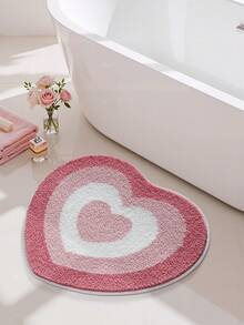1 pieza Alfombra de baño, Alfombra de baño con forma de corazón esponjosa en rojo para el Día de San Valentín + Adecuada para baño, cocina, exterior, interior, pasillo, dormitorio, sala de estar, mesita de noche, lavable a máquina, fácil de limpiar, base antideslizante, esencial para dormitorio y baño, decoración navideña para el Día de San Valentín, alfombra de decoración de baño, accesorios de baño, conjunto de decoración de habitación - Multicolor - Ver 2