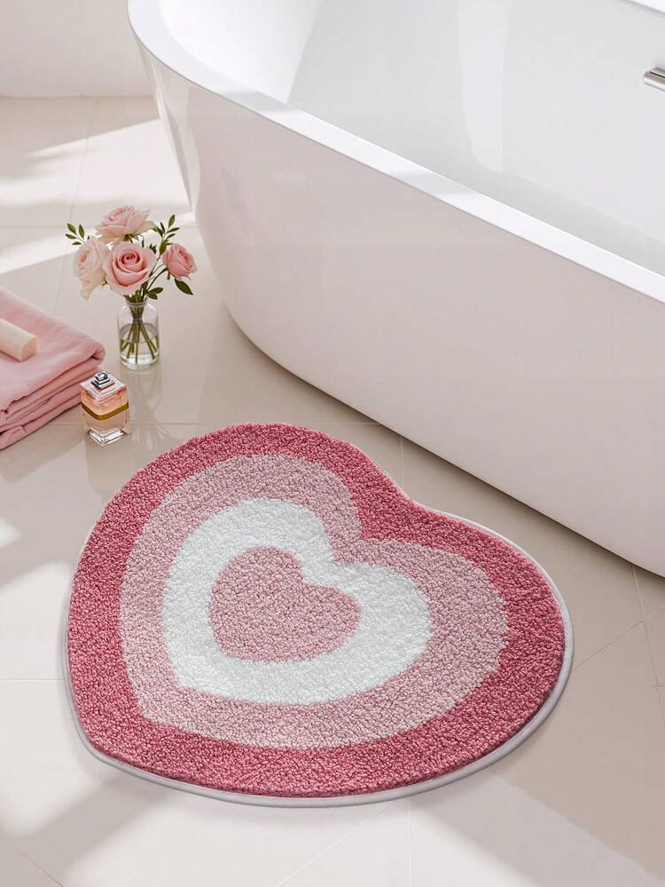 1 pieza Alfombra de baño, Alfombra de baño con forma de corazón esponjosa en rojo para el Día de San Valentín + Adecuada para baño, cocina, exterior, interior, pasillo, dormitorio, sala de estar, mesita de noche, lavable a máquina, fácil de limpiar, base antideslizante, esencial para dormitorio y baño, decoración navideña para el Día de San Valentín, alfombra de decoración de baño, accesorios de baño, conjunto de decoración de habitación - Multicolor - Añade 1