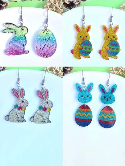 A Cute Easter Cartoon Rabbit Easter Egg Decoration Acrylic Pendant Earring With Creative Simplicity And Personalized Ear Accessory