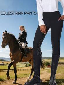 女士高腰紧身显瘦骑马裤，带口袋，紧身瑜伽马术服，高腰提臀修身骑马裤，硅胶防滑骑马裤，全座硅胶防滑速干骑马裤，耐磨，高弹透气，适合骑马、马术运动、户外活动、射箭、专业比赛、运动训练 - 黑色 - 查看 2