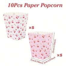 10pcs Pink Cherry Popcorn Boxes Fruit Theme Party Decorations For Birthdays, Weddings, Bridal Showers & Shower - High-Quality Paper Tableware For Festive Dining & Celebrations, Celebration Accessories | Paper Party Boxes, Popcorn Party Decorations - Multicolor - View 4