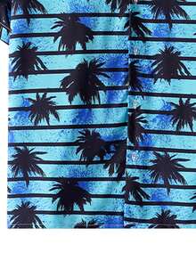 Men's Striped Tropical Print Casual Outdoor Shirt - Mint Blue - View 3