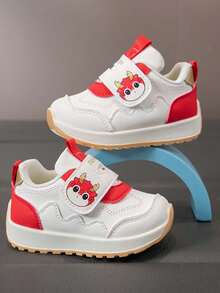 1双卡通熊猫和小牛图案儿童鞋，透气轻便婴儿鞋，儿童校园及街头潮流运动鞋 - 紅色 - 查看 1