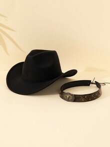 1顶男女通用涤纶西部牛仔帽，复古风格百搭帽子，带有公牛图案，适合休闲穿着、西部牛仔派对和酒吧等场合（所有尺码） - 復古牛頭帽 - 查看 5