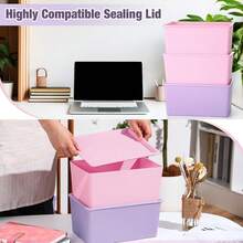 6 Pcs Storage Bins With Lids Small Plastic Storage Containers Stackable Storing Baskets Box Cute Organizer Bins For Organizing Shelves (Pink,Purple) - Pink - View 4