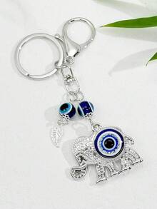 2-Sided Turkish Evil Eye Keychain - Butterfly / Elephant / Heart Pendant, Blue Beaded, Fashion Keyring Gift - Multicolor - View 4