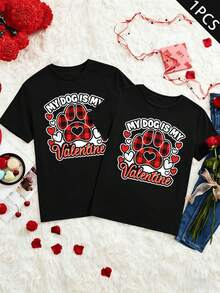 Maglietta per gli amanti dei cani per San Valentino, autunno, 100% cotone, stampa accattivante, casual, traspirante - UomoNero-1PC - Visualizzare 2