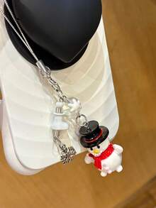1pc Snowflake Hat, Snowman Phone Case Charm, CCD Camera Charm, Cute Earphone Accessory Set - Multicolor - View 3