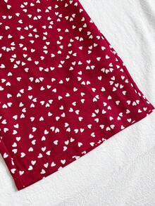 Tween Girls Valentine's Day Fashion Heart Print Frill Trim Sleeveless Jumpsuit + Belt - Burgundy - View 7