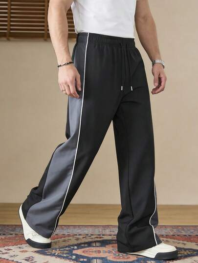 Men's Casual Sports Contrast Color Drawstring Waist Pants Men's Black & White Sports Pants Men's Street Style Sports Pants Unisex Sports Pants