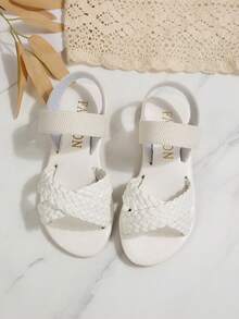 儿童时尚户外凉鞋，夏季方头平底鞋，系带凉鞋，新款女童鞋，时尚沙滩拖鞋 - 白色 - 查看 1