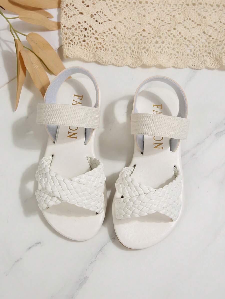 儿童时尚户外凉鞋，夏季方头平底鞋，系带凉鞋，新款女童鞋，时尚沙滩拖鞋 - 白色 - 查看 1
