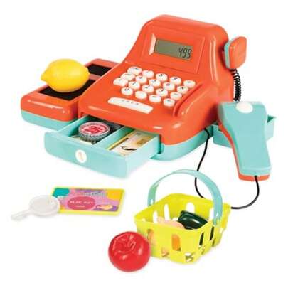 JCH-Battat Juego de simulación Registrarse Cálculo de Caja registradora Accesorios de comestibles para niños Escáner y Sonidos 3 años + Cash Register