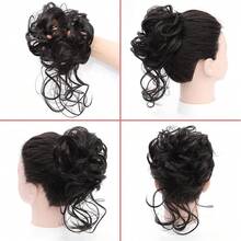 Moño de pelo negro con scrunchie, moño, moño desordenado, piezas de cabello, piezas de cabello despeinado, piezas de cabello para mujeres y niñas (negro natural) - #24 (rubio ceniza) - Ver 5