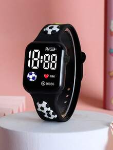 Football Themed LED Digital Wrist Watch, Classic Fashion Design, Suitable For Back To School Season. This Is A Strap-Style Electronic Watch Suitable For Daily Life, Sports, School, Parties, And Travel. It Also Makes An Ideal Gift For Friends, Birthdays, Or Graduation Season. A Perfect Choice For Boys And Girls. - Black - View 1