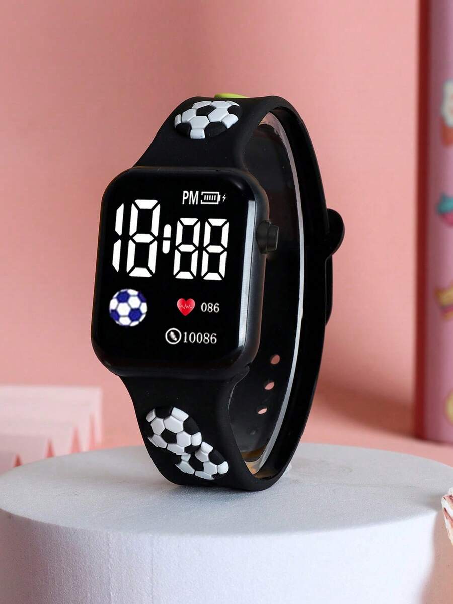 Football Themed LED Digital Wrist Watch, Classic Fashion Design, Suitable For Back To School Season. This Is A Strap-Style Electronic Watch Suitable For Daily Life, Sports, School, Parties, And Travel. It Also Makes An Ideal Gift For Friends, Birthdays, Or Graduation Season. A Perfect Choice For Boys And Girls. - Black - View 1