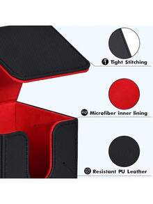 1个卡牌收纳盒，可容纳100多张单层卡套卡牌，PU皮革材质，磁扣闭合，适用于TCG、CCG、MTG等卡牌游戏，以及聚会等场合。