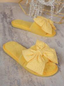 Women's Bowknot Pleated Fabric Slippers, Fashion Casual Home Wear, Autumn/Winter - Yellow - View 7
