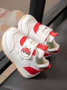 1双卡通熊猫和小牛图案儿童鞋，透气轻便婴儿鞋，儿童校园及街头潮流运动鞋 - 紅色 - 查看 2