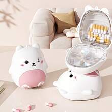 1pc Cute Teddy Bear Pill Box - 5 Compartment Sealed Pill Case With Cover, Pink/Yellow/White Portable Medication Storage Box, Travel-Friendly Tablet/Capsule Organizer (Plastic, Pill Container)