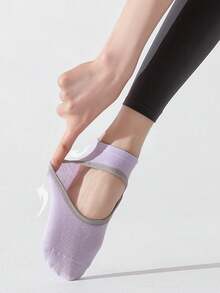 5 pares de calcetines multicolor para mujer, de unicolor, de tela de punto transpirable, con suela antideslizante, estilo INS, adecuados para deportes, yoga, baile, pilates de interior, fitness en el piso, regalo, otoño - Multicolor - Ver 3