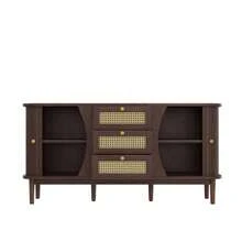 Sideboard, Rattan Chest Of Drawers, Chest Of Drawers With Sliding Doors, Adjustable Shelves And Rounded Top - Coffee Brown - View 5