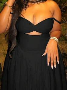 Onicee夏季连衣裙，黑色性感纯色镂空腰带泡泡袖连衣裙，优雅连衣裙，适合情人节、约会、聚会、派对、旅行、度假、海滩和其他场合。 - 黑色 - 查看 9