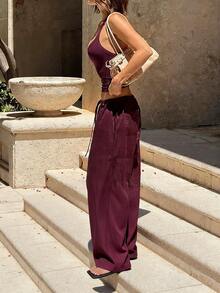 GAOVOT Women's Two Pieces Summer Y2K Sexy Halter Top And Loose Wide Leg Straight Pant Suit Are Suitable For Everyday Commuting Wear - Purple - View 6