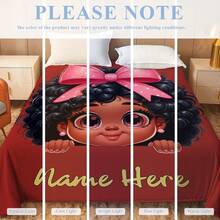 1pc Personalized Name Blanket With Cartoon Girl Character & Bow Design, Soft Warm Flannel Blanket, Memorable Gift Idea For Birthday, Christmas, Family, Friends, Suitable For Bedroom, Living Room, Sofa, Bed, Office, Car, Great For Napping, Lightweight Outdoor Travel - 1 Polyester Blend - Multicolor - View 8