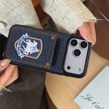 1pc Elegant Embroidered PU Leather Card Holder Phone Case Compatible With IPhone 17 16 16e 15 14 Plus 13 12 11 Pro Max, Minimalist Protective Cover - Deep Blue 08 - View 6