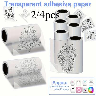 Transparent Self-Adhesive Thermal Paper Roll - 57mm X 2.5m, Compatible With Most Mini Printers | No Battery Required For Receipts & Labels, Office Supplies, Clear Print, Adhesive Backing, Smooth Surface, Printer Roll, Retail Stores, Cashier Stations