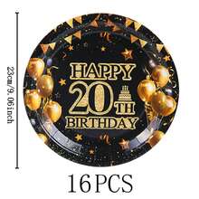 20岁生日派对一次性餐具套装，7/9英寸纸盘、纸杯，适用于节日、婚礼、订婚、生日、庆典、婚宴用品 - 彩色 - 查看 6