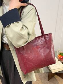 Borsa a spalla multifunzionale di moda da donna con grande capacità, nuova borsa in tela, design elegante, adatta per scuola, pendolarismo e shopping (ciondolo non incluso) - Bordò - Visualizzare 5