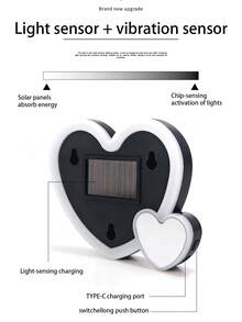 Lámpara con ventosa con forma de corazón alimentada por energía solar, iluminación creativa y colorida de novedad para coche, pared, jardín, patio, exterior, decoración de fiesta, luz de ambiente alimentada por energía solar - Lámpara solar en forma de corazón - Ver 9
