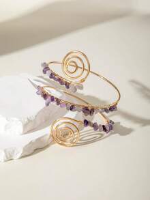 imoli 1件时尚几何金属螺旋对称手工缠绕宝石臂链手链，珠宝礼品，适合女性海滩度假 - 25252-1-G-EP - 查看 4