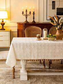 1pc European Style Cutwork Tablecloth, Beige Four-Leaf Clover Tablecloth, Dining Table Cloth, Decor For Dining Room, Bedside Cabinet Cover, Tassel Decor, Home Decor, Dining Table Matching, Suitable For Home Kitchen Dining Room, Gatherings, Dinner Parties, Holidays, Hotels, Indoor & Outdoor Use, Spring & Summer Decor - Beige Four-leaf Clover - View 6