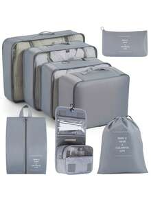 8件套收纳袋套装 - 轻便旅行行李整理袋，带鞋袋，适用于背包/行李箱衣物收纳，大学宿舍及度假必备 - 彩色 - 查看 17