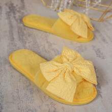 Women's Bowknot Pleated Fabric Slippers, Fashion Casual Home Wear, Autumn/Winter - Yellow - View 13