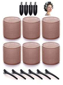 Rizadores de cabello jumbo, juego de 16 piezas con rodillos de 2.56 pulgadas y 10 clips, rodillos de calidad de salón para peinados DIY sin calor