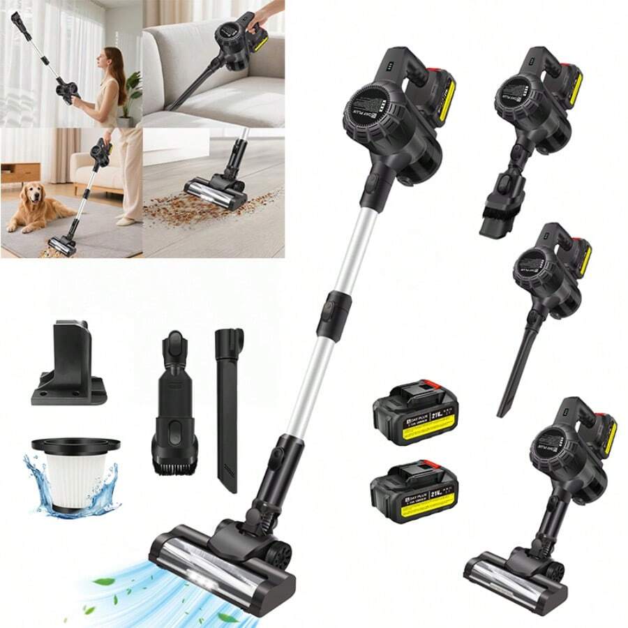 Vandise 3-In-1 Cordless Vacuum Cleaner (Handheld/Stick/Car Use) With 130,000 RPM Powerful Motor | Extra-Long 60-Min Runtime | Specialized For Pet Hair, Deep Carpet & Hardwood Floor Cleaning | Includes Rechargeable Battery & Multiple Attachments - 深灰色 - 查看 1