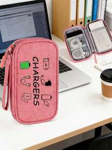 [Customized] Portable Handbag Organizer Pouch, Customizable Pattern, Suitable For Cables, USB Drives, Power Banks, Phones, Polyester Portable Cable Organizer Bag - Dual Layer Design For Chargers And Small Items - Multicolor - View 6