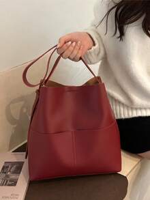 Versatile Large Capacity Women's Shoulder Bag, Korean Style - Burgundy - View 5